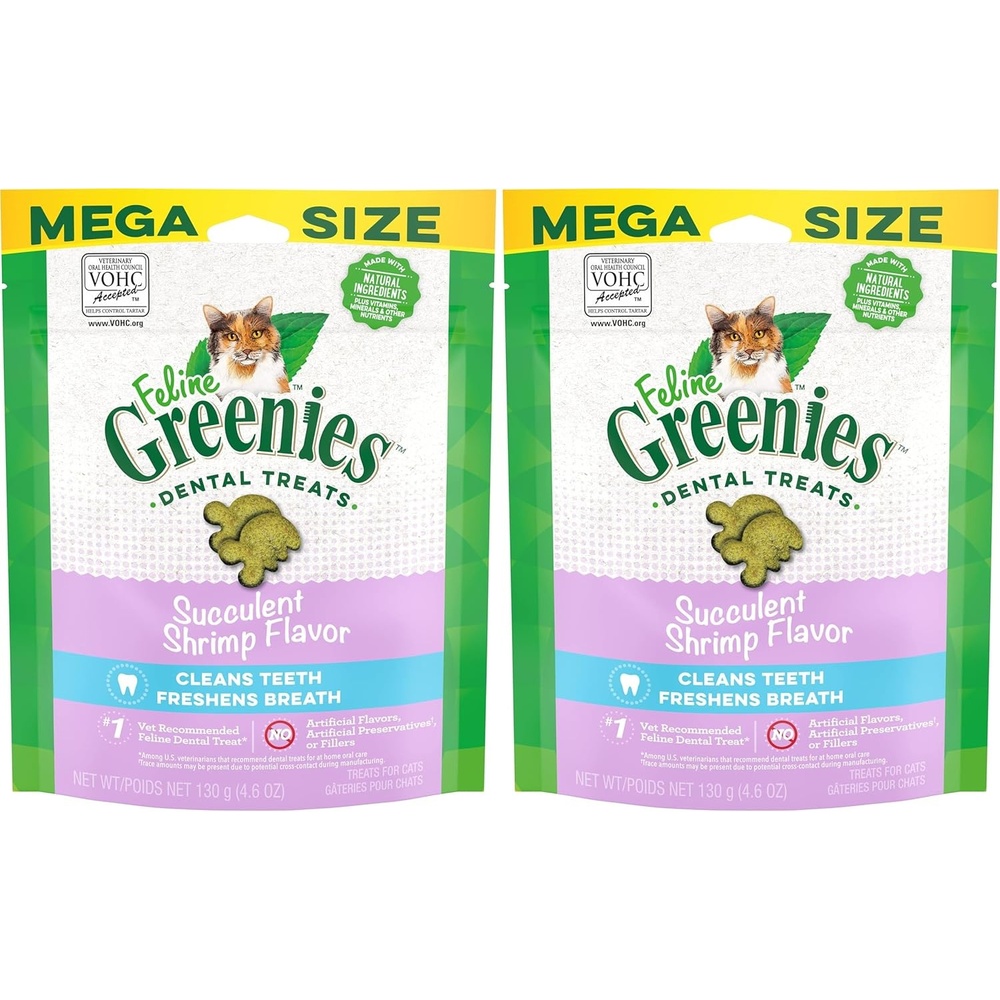 image:imageGreenies Feline Natural Crunchy Dental Cat Treats Salmon Flavor 46 oz  1 vetrecommended clinicallyproven oral care 36 less tartar in 28 days cleans to gumline natural ingredientsSucculent Shrimp