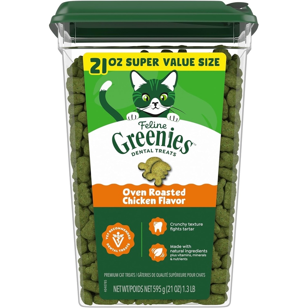 image:imageGreenies Feline Natural Dental Cat Treats Roasted Chicken Flavor 21 oz  1 vetrecommended 36 less tartar in 28 days cleans to gumline under 2 calories per treat natural ingredients131 Pound Pack of 1