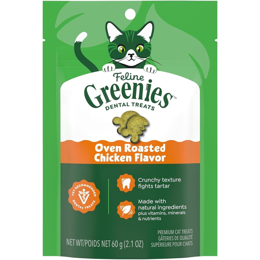 image:imageGreenies Feline Natural Dental Cat Treats Roasted Chicken Flavor 21 oz  1 vetrecommended 36 less tartar in 28 days cleans to gumline under 2 calories per treat natural ingredients21 Ounce Pack of 10