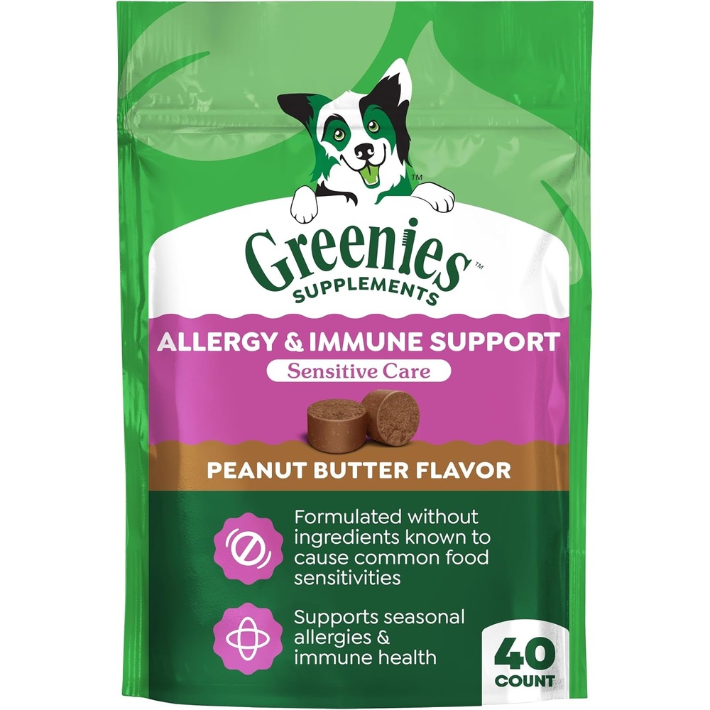 image:imageGreenies Supplements Sensitive Care Dog Chews Peanut Butter 80 Count  Chickenfree GLAEPADHA for seasonal allergies amp skin yeast culture for gut amp immune health NASC Quality Seal40 Count Pack of 1
