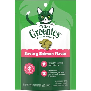 Greenies Feline Natural Crunchy Dental Cat Treats, Salmon Flavor, 4.6 oz | #1 vet-recommended, clinically-proven oral care, 36% less tartar in 28 days, cleans to gumline, natural ingredients(Salmon)