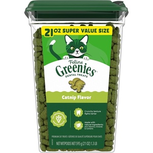 Greenies Feline Natural Dental Cat Treats, Catnip Flavor, 2.1 oz | #1 veterinarian-recommended, 36% less tartar in 28 days, cleans to gumline, crunchy texture, natural ingredients(1.31 Pound (Pack of 1))