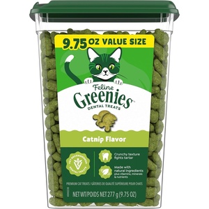 Greenies Feline Natural Dental Cat Treats, Catnip Flavor, 2.1 oz | #1 veterinarian-recommended, 36% less tartar in 28 days, cleans to gumline, crunchy texture, natural ingredients(9.75 Ounce (Pack of 1))