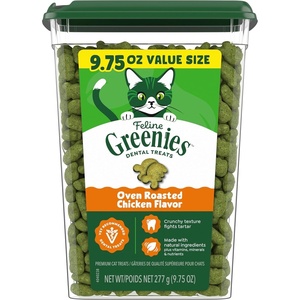 Greenies Feline Natural Dental Cat Treats, Roasted Chicken Flavor, 21 oz | #1 vet-recommended, 36% less tartar in 28 days, cleans to gumline, under 2 calories per treat, natural ingredients(9.75 Ounce (Pack of 1))
