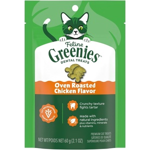 Greenies Feline Natural Dental Cat Treats, Roasted Chicken Flavor, 21 oz | #1 vet-recommended, 36% less tartar in 28 days, cleans to gumline, under 2 calories per treat, natural ingredients(2.1 Ounce (Pack of 1))