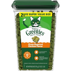 Greenies Feline Natural Dental Cat Treats, Roasted Chicken Flavor, 21 oz | #1 vet-recommended, 36% less tartar in 28 days, cleans to gumline, under 2 calories per treat, natural ingredients(1.31 Pound (Pack of 1))