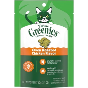 Greenies Feline Natural Dental Cat Treats, Roasted Chicken Flavor, 21 oz | #1 vet-recommended, 36% less tartar in 28 days, cleans to gumline, under 2 calories per treat, natural ingredients(2.1 Ounce (Pack of 10))