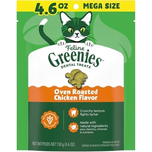 Greenies Feline Natural Dental Cat Treats, Roasted Chicken Flavor, 21 oz | #1 vet-recommended, 36% less tartar in 28 days, cleans to gumline, under 2 calories per treat, natural ingredients(4.6 Ounce (Pack of 10))