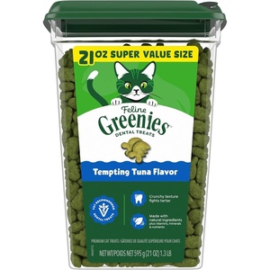 Greenies Feline Natural Dental Cat Treats, Tempting Tuna Flavor, 4.6 oz | #1 veterinarian-recommended, 36% less tartar in 28 days, cleans to gumline, crunchy texture, natural ingredients(1.31 Pound (Pack of 1))