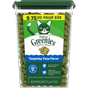 Greenies Feline Natural Dental Cat Treats, Tempting Tuna Flavor, 4.6 oz | #1 veterinarian-recommended, 36% less tartar in 28 days, cleans to gumline, crunchy texture, natural ingredients(9.75 Ounce (Pack of 1))