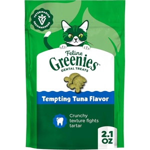 Greenies Feline Natural Dental Cat Treats, Tempting Tuna Flavor, 4.6 oz | #1 veterinarian-recommended, 36% less tartar in 28 days, cleans to gumline, crunchy texture, natural ingredients(2.1 Ounce (Pack of 1))
