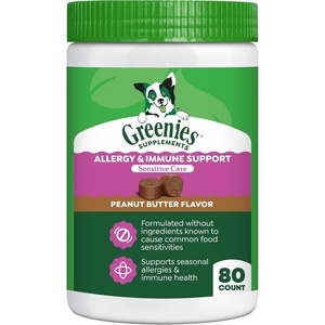 Greenies Supplements Sensitive Care Dog Chews, Peanut Butter, 80 Count | Chicken-free, GLA/EPA/DHA for seasonal allergies & skin, yeast culture for gut & immune health, NASC Quality Seal(80 Count (Pack of 1))