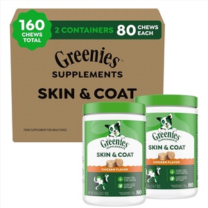 Greenies Supplements Skin & Coat Soft Dog Chews, Chicken, 80 Count, 2-Pack | Made in USA, EPA, DHA & ALA, Omega-6 Linoleic Acid, Zinc, real chicken, no artificial colors/flavors, Pack of 2