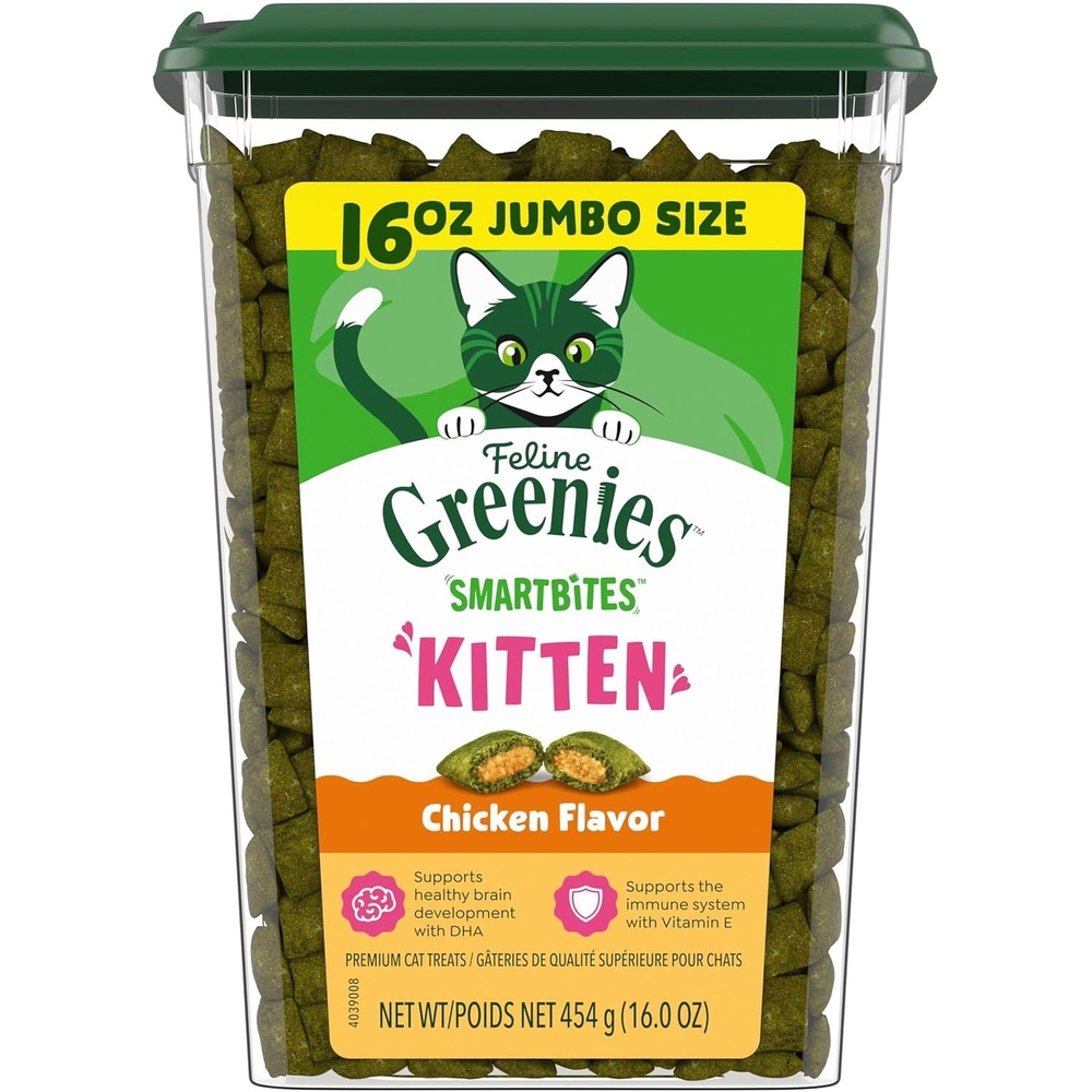 image:imageGreenies Feline Smartbites Kitten Treats Chicken Flavor 21 oz  DHA for brain amp vision development supports immune system under 2 caltreat no artificial flavorspreservatives 1 lb tub1 Pound Pack of 1