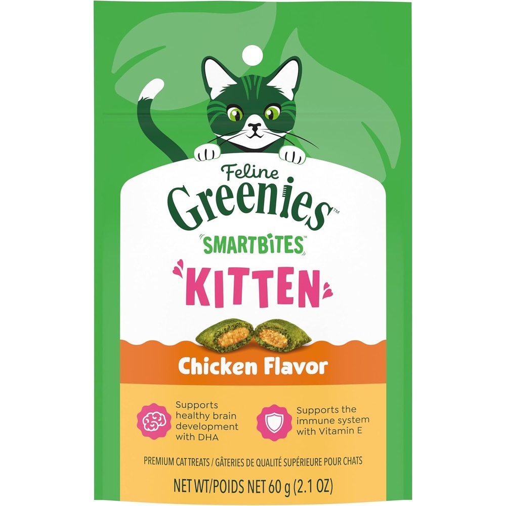 image:imageGreenies Feline Smartbites Kitten Treats Chicken Flavor 21 oz  DHA for brain amp vision development supports immune system under 2 caltreat no artificial flavorspreservatives 1 lb tub21 Ounce Pack of 1