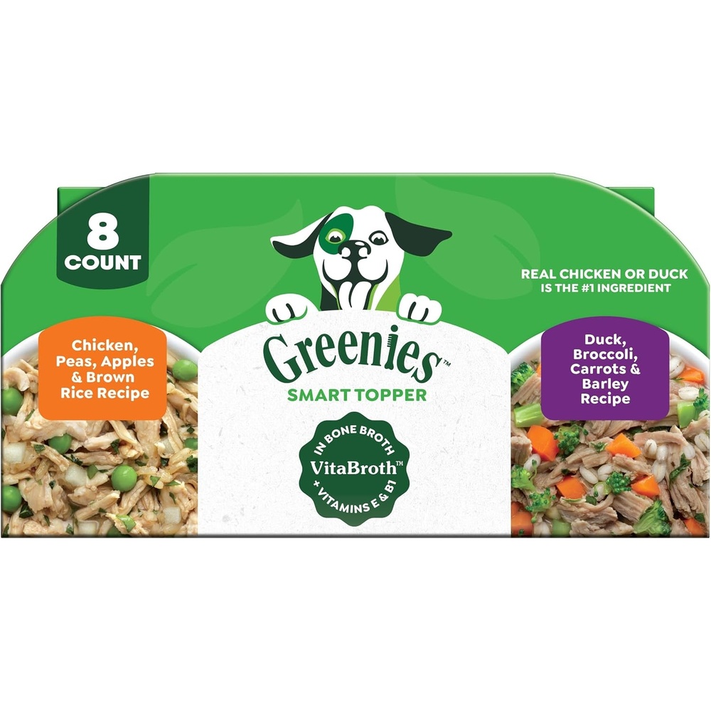 image:imageGreenies Smart Topper Wet Dog Food Complement Chicken Pack 2 oz 20 ct  Grainfree Chicken amp Beef recipes Bone Broth Vitamin E immune support no corn wheat soy serve as topper or snackVariety Pack Duck  Chicken