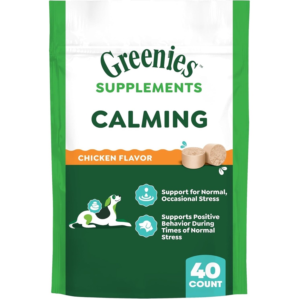 image:imageGreenies Supplements Calming Chews for Dogs Chicken Flavor 40 Count  LTryptophan amp LTheanine supports positive behavior made in USA NASC Quality Seal real chicken no fillersChicken