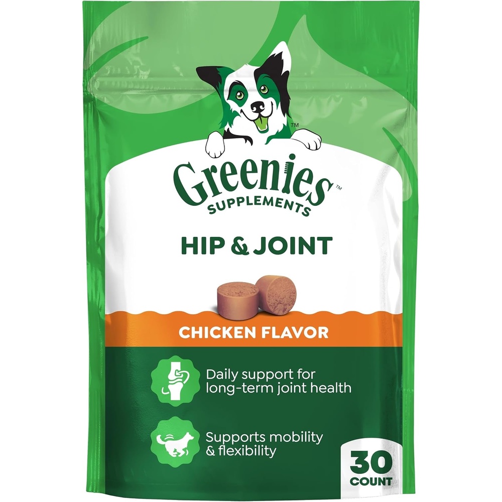 image:imageGreenies Supplements Hip amp Joint Soft Dog Chews Chicken Flavor 80 Count  500 mg Glucosamine 400 mg Chondroitin supports joints amp mobility NASC Quality Seal real chicken made in USA30 Count Pack of 1