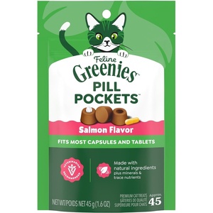 Greenies Feline Pill Pockets Soft Cat Treats, Catnip Flavor, 45 Count | #1 vet-recommended, natural ingredients, no artificial flavors or preservatives, capsule size, moldable pocket(Salmon)