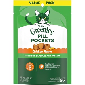 Greenies Feline Pill Pockets Soft Cat Treats, Catnip Flavor, 45 Count | #1 vet-recommended, natural ingredients, no artificial flavors or preservatives, capsule size, moldable pocket(Chicken)