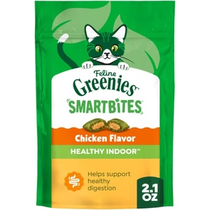 Greenies Feline Smartbites Healthy Indoor Cat Treats, Chicken, 16 oz | Veterinarian-recommended, Fiberblend Formula, supports digestion, under 2 cal per treat, natural ingredients, dual texture(Chicken)