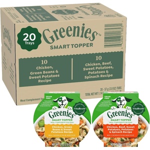 Greenies Smart Topper Wet Dog Food Complement, Chicken Pack, 2 oz, 20 ct | Grain-free, Chicken & Beef recipes, Bone Broth, Vitamin E immune support, no corn, wheat, soy, serve as topper or snack(Variety Pack (Chicken & Chicken & Beef))