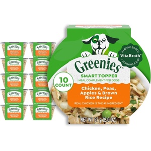 Greenies Smart Topper Wet Dog Food Complement, Chicken Pack, 2 oz, 20 ct | Grain-free, Chicken & Beef recipes, Bone Broth, Vitamin E immune support, no corn, wheat, soy, serve as topper or snack(Chicken  Peas  & Apple)