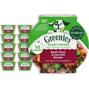 Greenies Smart Topper Wet Dog Food Complement, Chicken Pack, 2 oz, 20 ct | Grain-free, Chicken & Beef recipes, Bone Broth, Vitamin E immune support, no corn, wheat, soy, serve as topper or snack(Beef)