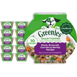 Greenies Smart Topper Wet Dog Food Complement, Chicken Pack, 2 oz, 20 ct | Grain-free, Chicken & Beef recipes, Bone Broth, Vitamin E immune support, no corn, wheat, soy, serve as topper or snack(Duck)