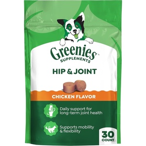 Greenies Supplements Hip & Joint Soft Dog Chews, Chicken Flavor, 80 Count | 500 mg Glucosamine, 400 mg Chondroitin, supports joints & mobility, NASC Quality Seal, real chicken, made in USA(30 Count (Pack of 1))