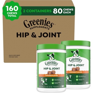 Greenies Supplements Hip & Joint Soft Dog Chews, Chicken Flavor, 80 Count | 500 mg Glucosamine, 400 mg Chondroitin, supports joints & mobility, NASC Quality Seal, real chicken, made in USA(80 Count (Pack of 2))