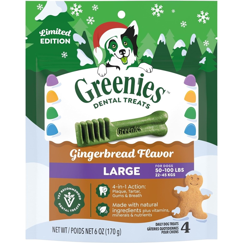 image:imageGreenies Large Natural Dental Dog Treats Blueberry Flavor 8 Count  Veterinarianrecommended for dogs 50100 lbs promotes oral health amp fresh breath 12 oz Pack clinically proven no fillersGingerbread