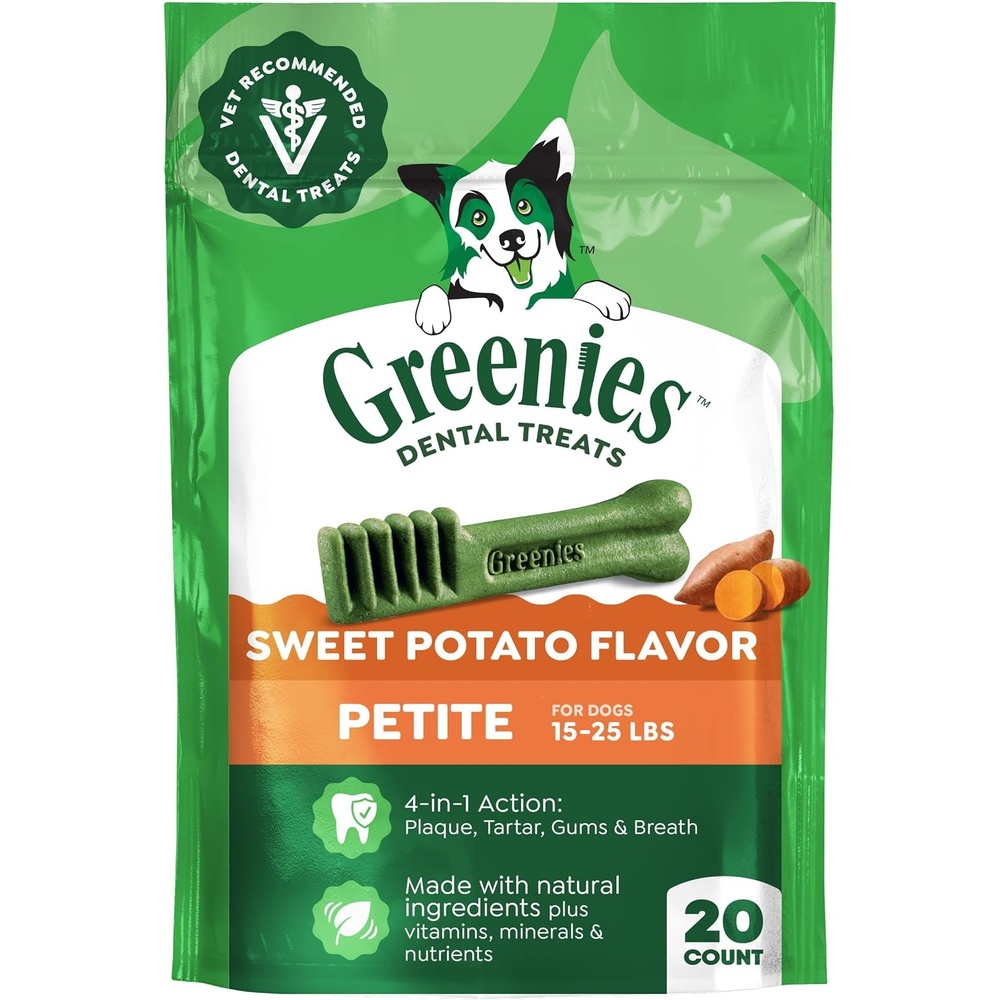 image:imageGreenies Petite Dental Dog Treats Flavor Variety Pack 60 Count  Vetrecommended Original Blueberry amp Sweet Potato flavors 47 less tartar amp 40 less plaque in 28 days for dogs 1525 lbsSweet Potato