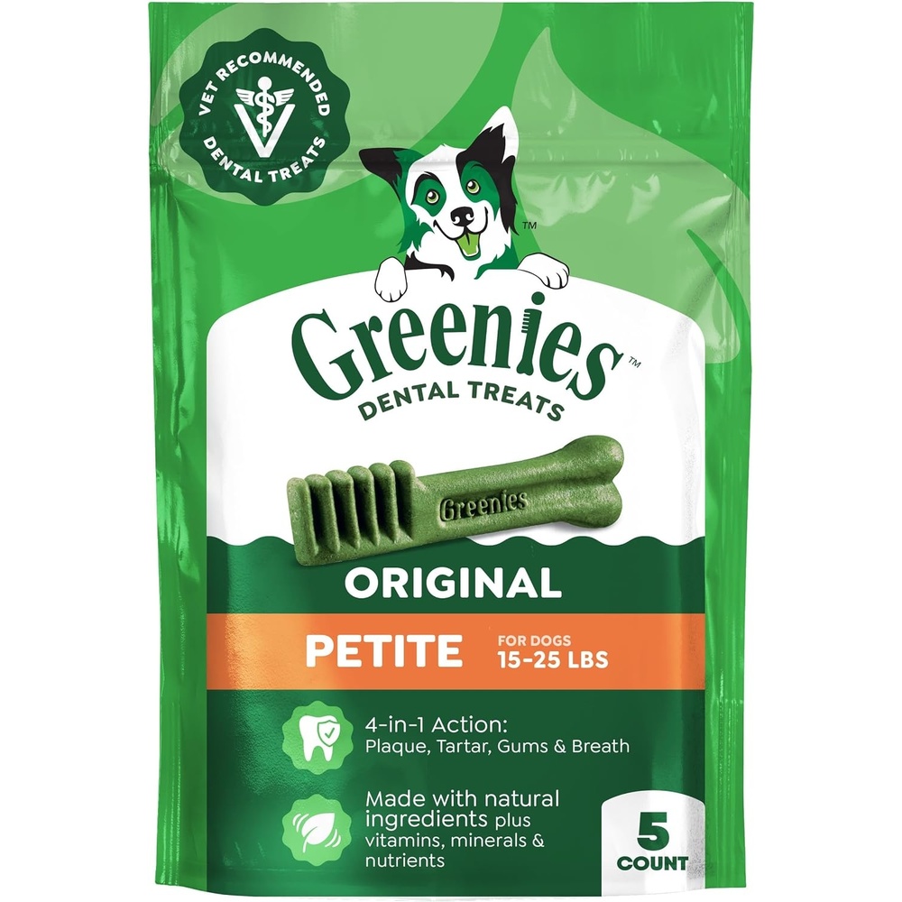 image:imageGreenies Petite Natural Dental Dog Treats Original Flavor 90 Count  Original Flavor 47 less tartar freshens breath natural ingredients vitamins amp minerals for dogs 1525 lbs 54 oz PackOriginal