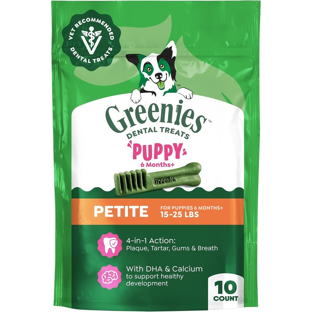image:imageGreenies Petite Natural Dental Puppy Treats Original Flavor 10 Count  Clinicallyproven 47 less tartar amp 40 less plaque in 28 days cleans to gumline dogs 1525 lbs 6 oz packOriginal