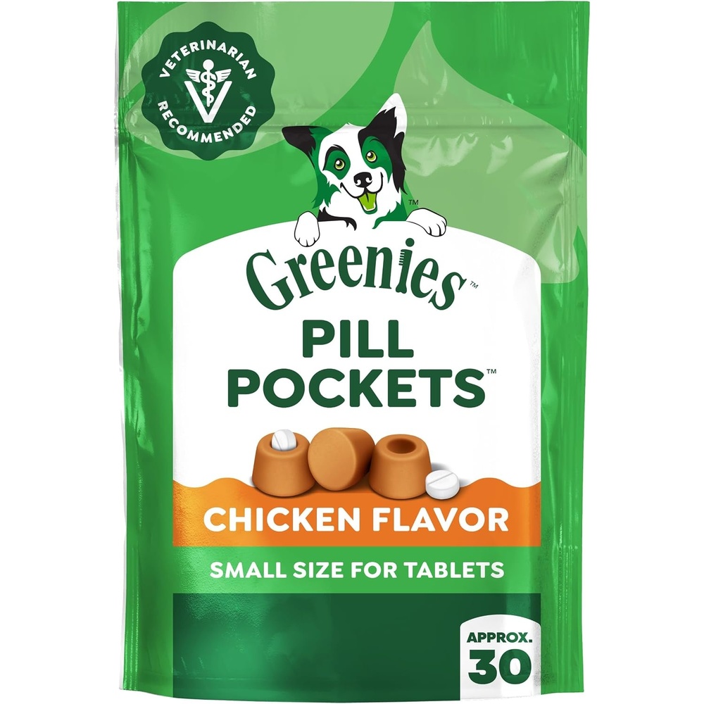 image:imageGreenies Pill Pockets Small Dog Treats Chicken Flavor 32 oz  Vetrecommended masks pill smell amp taste easy pinchclose design stressfree medicating tablet size 32 oz PouchChicken