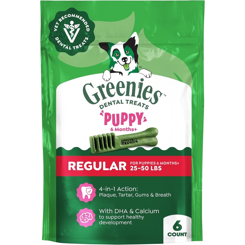 image:imageGreenies Puppy Regular Natural Dental Dog Treats Original Flavor 12 Count  Veterinarianrecommended natural ingredients cleans teeth amp freshens breath for puppies 2550 lbs 6 oz PackOriginal