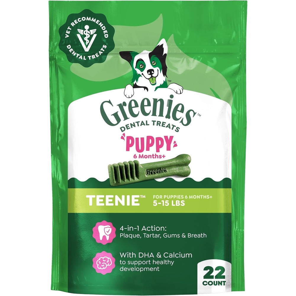image:imageGreenies Puppy Teenie Natural Dental Dog Treats Original Flavor 22 Count  Veterinarianrecommended natural ingredients cleans teeth amp freshens breath for dogs 515 lbs 6 oz PackOriginal