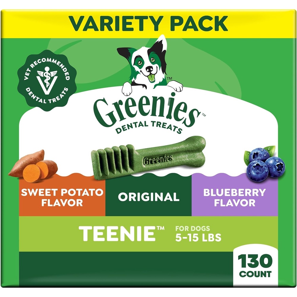 image:imageGreenies Teenie Natural Dental Dog Treats Fresh Mint Flavor 43 Count  Veterinarianrecommended for dogs 515 lbs cleans teeth freshens breath promotes oral health 12 oz PackOriginal  Blueberry   Sweet Potato Variety Pack