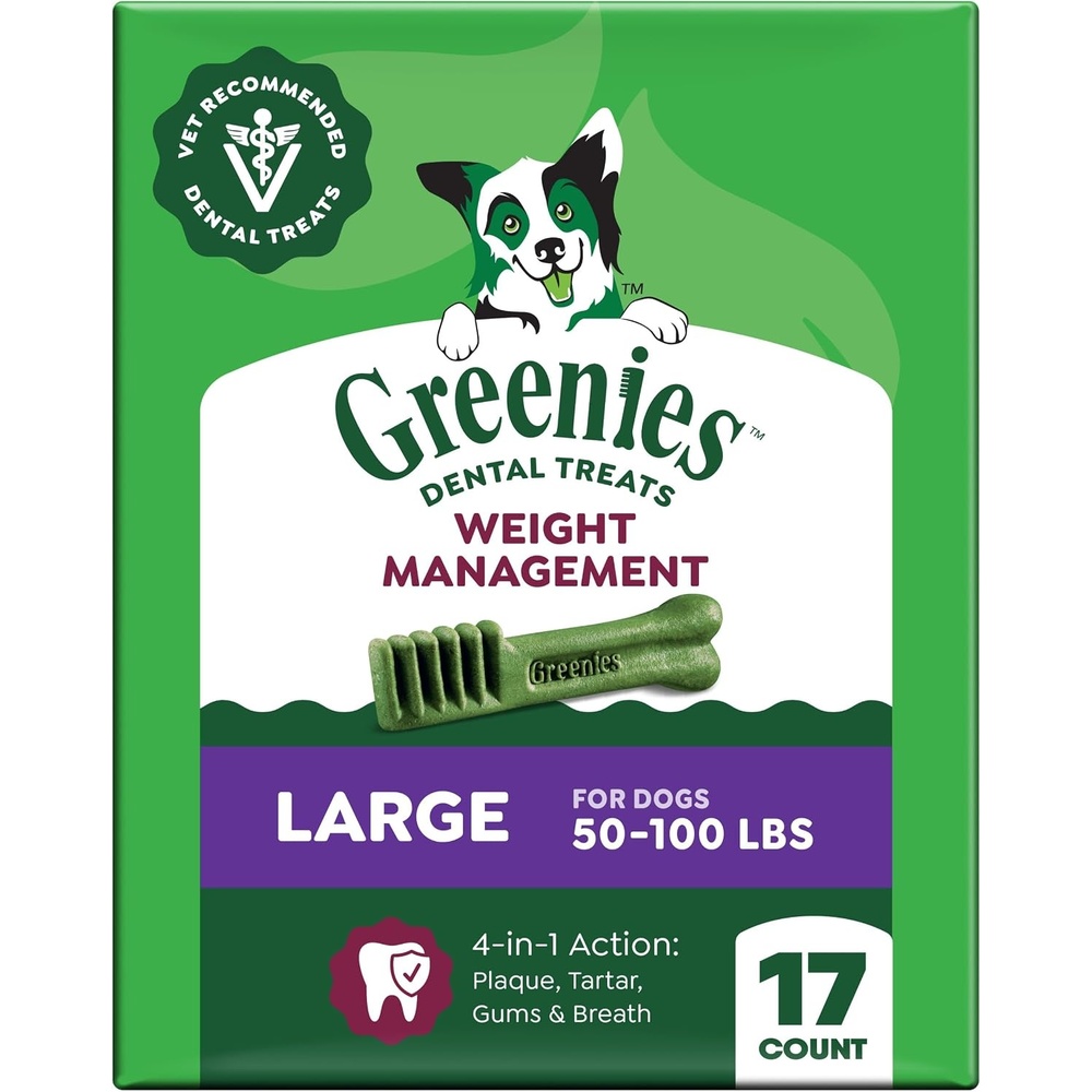 image:imageGreenies Weight Management Regular Size Natural Dental Dog Treats 27 Count  Veterinarianrecommended clinicallyproven 47 less tartar amp 40 less plaque in 28 days low fat for dogs 2550 lbsWeight Management