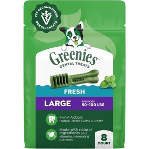 Greenies Large Natural Dental Dog Treats, Blueberry Flavor, 8 Count | Veterinarian-recommended, for dogs 50-100 lbs, promotes oral health & fresh breath, 12 oz Pack, clinically proven, no fillers(Mint)