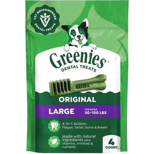Greenies Large Natural Dental Dog Treats, Original Flavor, 34 Count | Veterinarian-recommended, 47% less tartar & 40% less plaque in 28 days, cleans to gumline, for dogs 50-100 lbs, 54 oz. Pack(Original)