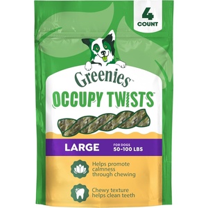 Greenies Occupy Twists Large Breed Dog Treats, Chicken Flavor, 8 Count | For dogs 50-100 lbs, promotes calmness through chewing, rawhide-free, helps clean teeth & healthy gums, 17.1 oz. Pack(4 Count (Pack of 1))