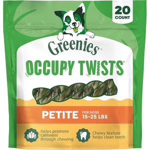 Greenies Occupy Twists Petite Breed Dog Treats, Chicken Flavor, 20 Count | Petite breed (15-25 lbs), rawhide-free, helps clean teeth, promotes calmness, no artificial flavors, 17.5 oz. Pack(20 Count (Pack of 1))