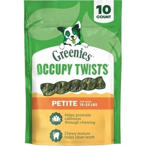 Greenies Occupy Twists Petite Breed Dog Treats, Chicken Flavor, 20 Count | Petite breed (15-25 lbs), rawhide-free, helps clean teeth, promotes calmness, no artificial flavors, 17.5 oz. Pack(10 Count (Pack of 1))