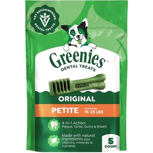 Greenies Petite Natural Dental Dog Treats, Original Flavor, 90 Count | Original Flavor, 47% less tartar, freshens breath, natural ingredients, vitamins & minerals, for dogs 15-25 lbs, 54 oz. Pack(Original)