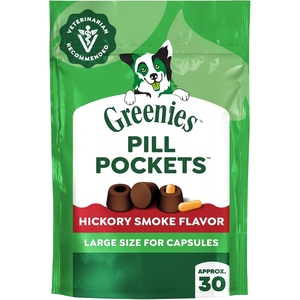 Greenies Pill Pockets Large Size Dog Treats, Chicken, 15.8 oz | Vet-recommended, Capsule size, real chicken flavor, low calorie, stress- and mess-free, natural ingredients, no fillers(Hickory)