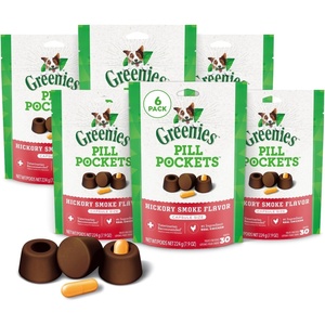 Greenies Pill Pockets Large Size Dog Treats, Hickory Smoke, 7.9 oz, 6-Pack | Vet-recommended, Capsule size, masks medicine odor, low calorie, stress- & mess-free, 7.9 oz pouches