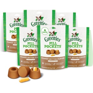 Greenies Pill Pockets Large Size Dog Treats, Peanut Butter, 7.9 oz, 6-Pack | Vet-recommended, capsule size, masks medicine odor, low calorie, stress- & mess-free, 7.9 oz pouches