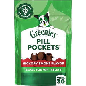 Greenies Pill Pockets Small Dog Treats, Chicken Flavor, 3.2 oz | Vet-recommended, masks pill smell & taste, easy pinch-close design, stress-free medicating, tablet size, 3.2 oz. Pouch(Hickory)